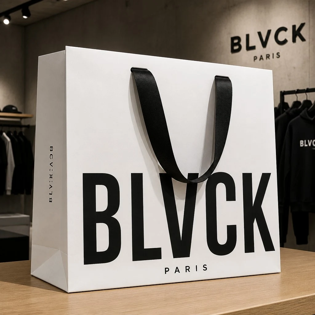 Oversized Luxury White Art Card Fashion Shopping Bag with Wide Webbing