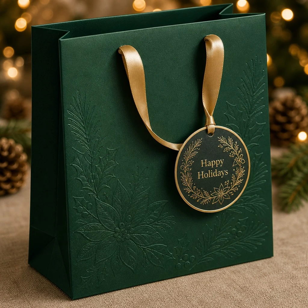 Embossed holiday gift bag
